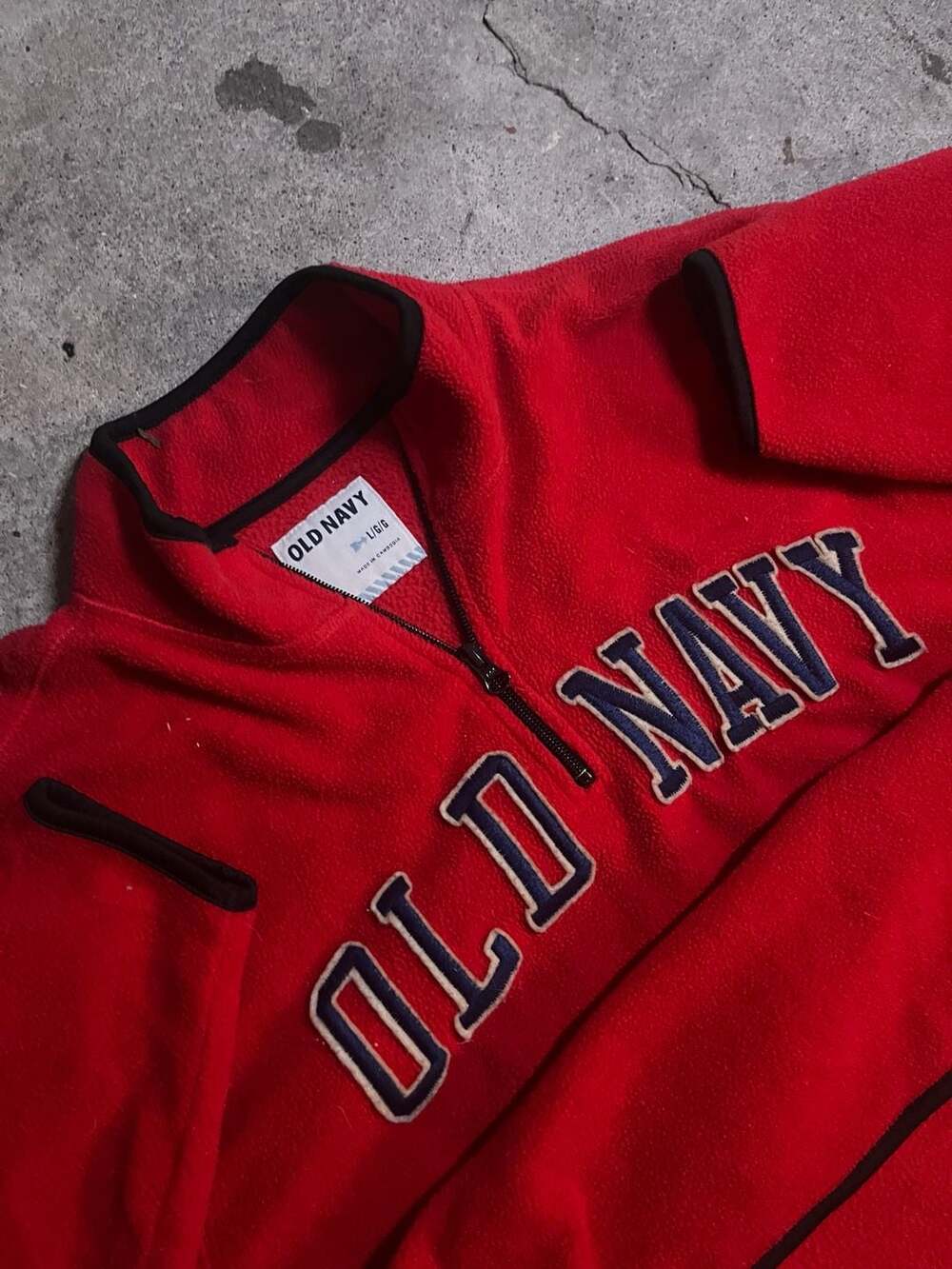 Vintage Old Navy Red Quarter-Zip Fleece Sweatshirt with Applique Logo